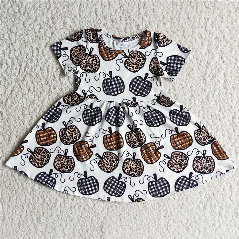 E4-30 Halloween Pumpkin Print Short Sleeve Dress