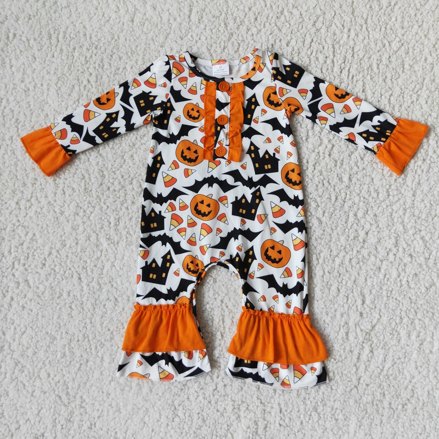 6 A16-21 Halloween pumpkin design orange romper