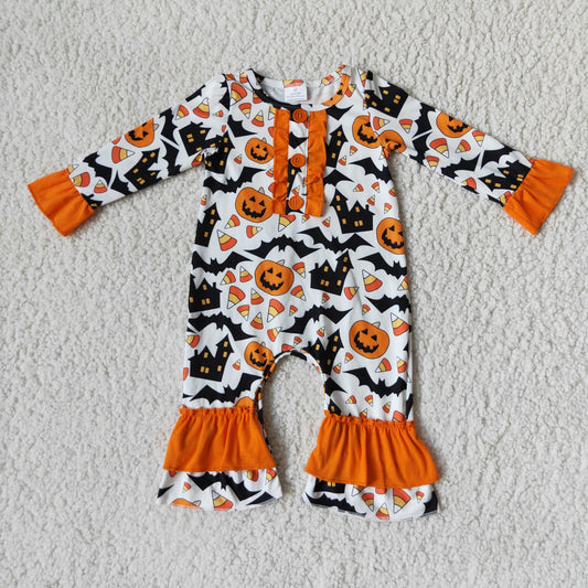 6 A16-21 Halloween pumpkin design orange romper