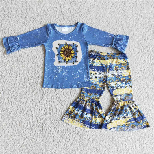 blue sunflowers bleached shirt top set