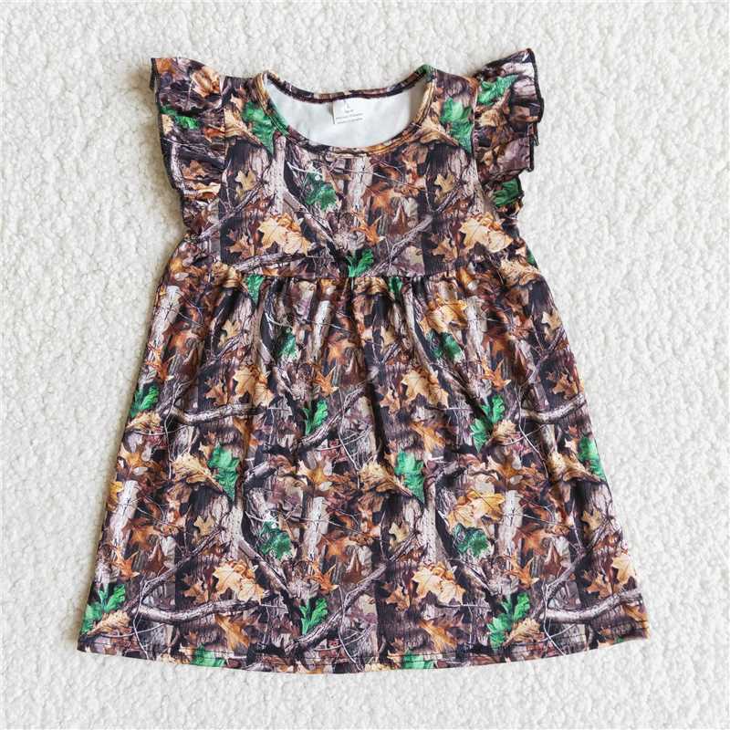 flying dress brown leaves pattern