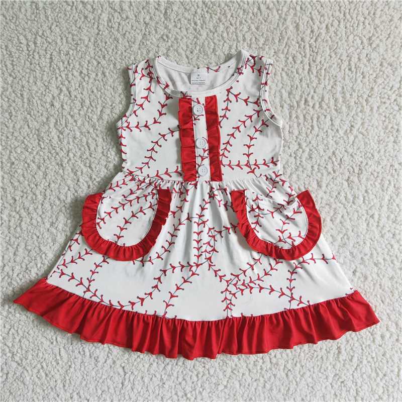 RTS NO MOQ GSD0029 White Sleeveless Baseball Rose Red Lace Mask Button Skirt