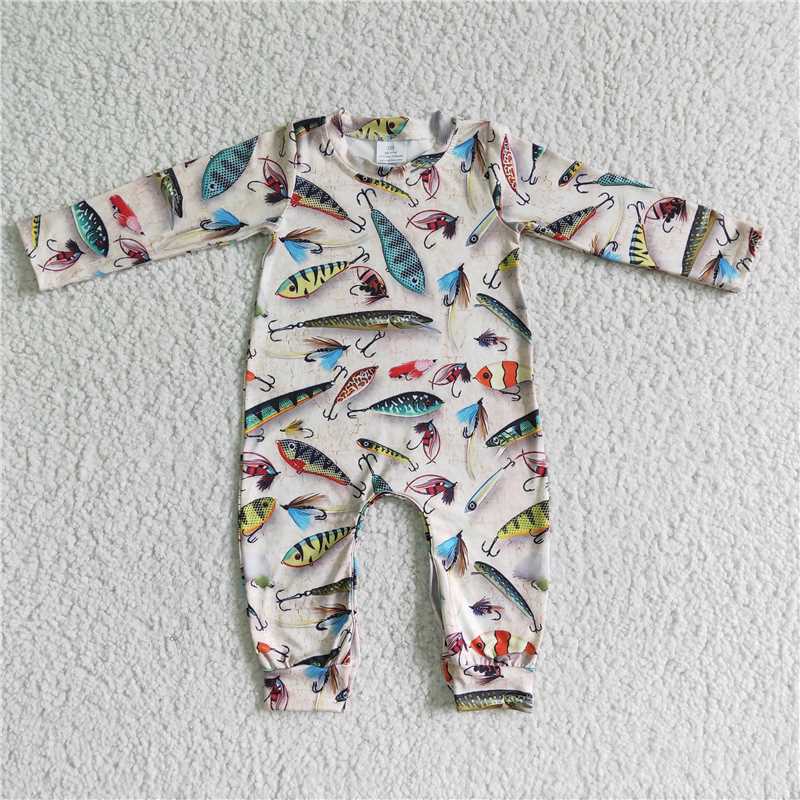 LR0003  baby romper long sleeve long pants baby girls romper milk silk fish print