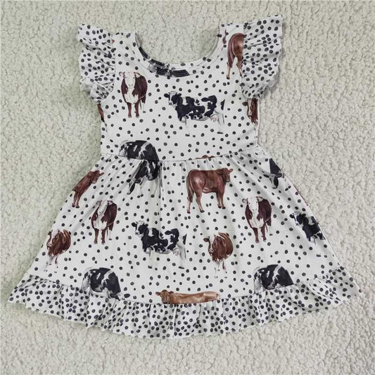 GSD0072 baby girls dress over knee cow print clothes flying sleeve