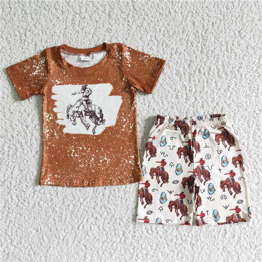 BSSO0076 Baby boys cartoon print short sleeve short pants milk silk kids summer outfit