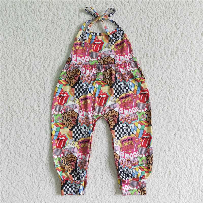 SR0054 Girls Big Tongue Rubik's Cube Alphabet Lace Jumpsuit