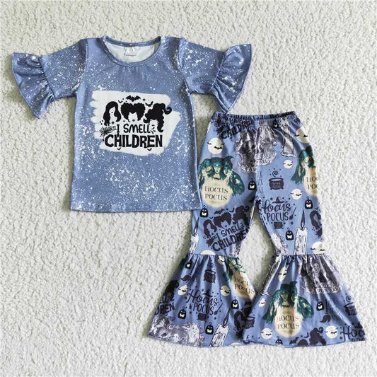 GSPO0121 girls Halloween outfit short sleeve and long pants cartoon print