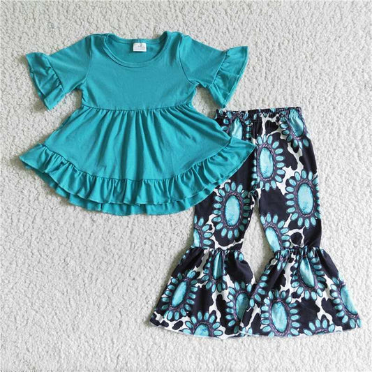 GSPO0116  girls clothing long sleeve long pants  baby girl outfit milk silk flower  print