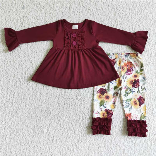 GLP0015 girls outfit long sleeve and long pants flower print