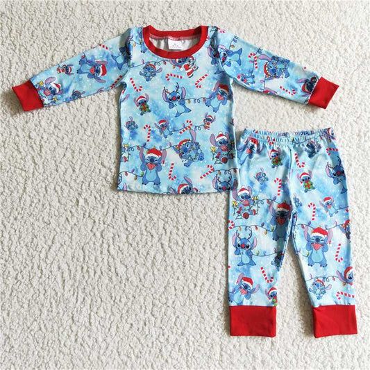 BLP0096 Kids Christmas Clothing Boys Long Sleeve Top And Long Pants Pajamas Cartoon Print