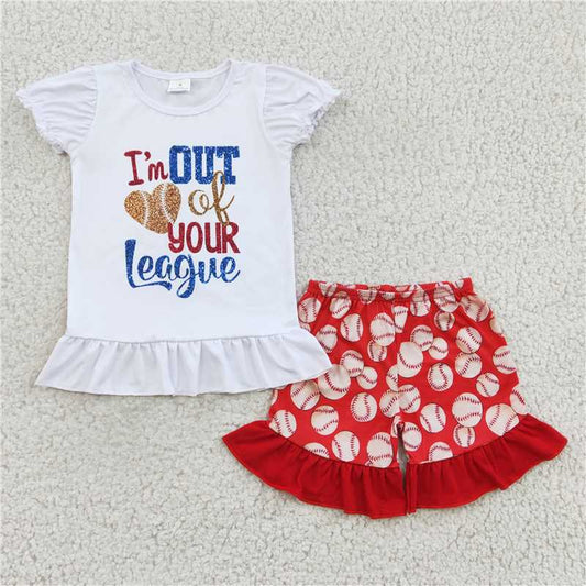 A2-2 White Puff Sleeve Red Baseball Lace Shorts