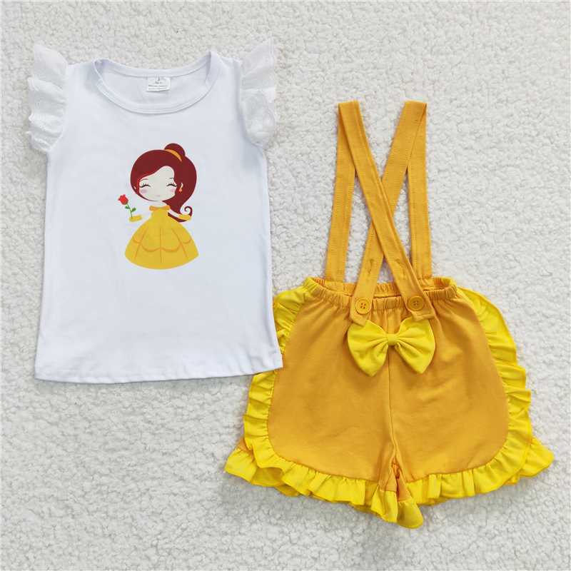 A10-15 Belle Beauty and the Beast Yellow Bow Overalls