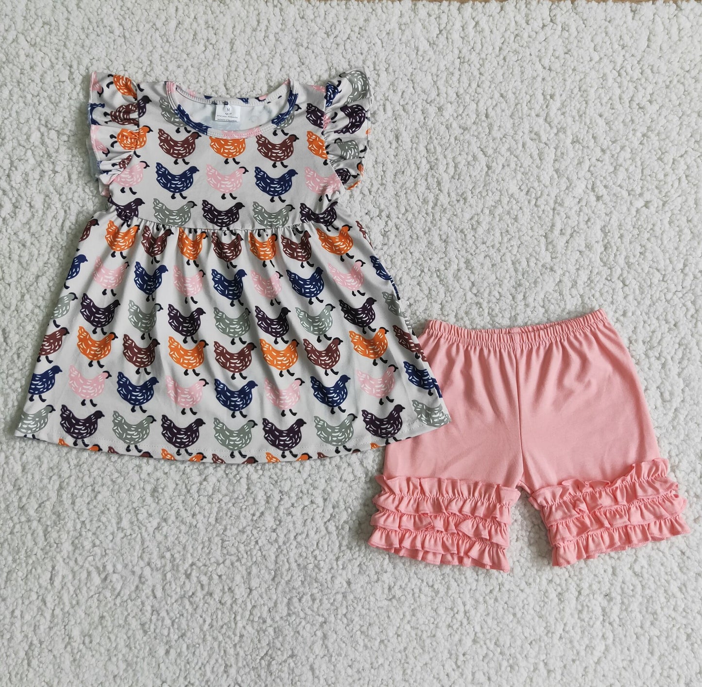 Girls rooster hen little flying sleeve lace shorts outfit