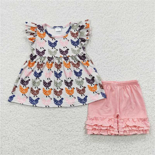C5-11 Colorful Chick Fly Sleeve Pink Shorts (No replenishment)