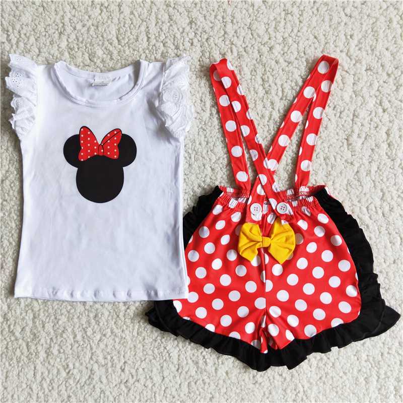 Girls cartoon circle overalls with bow outfit