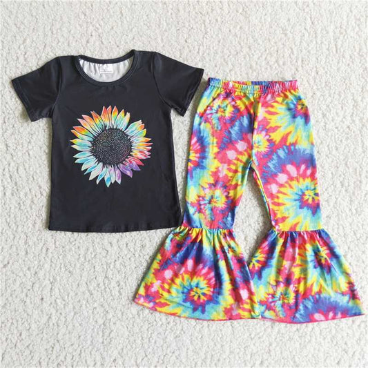 sunflower tie dye pattern long pants set