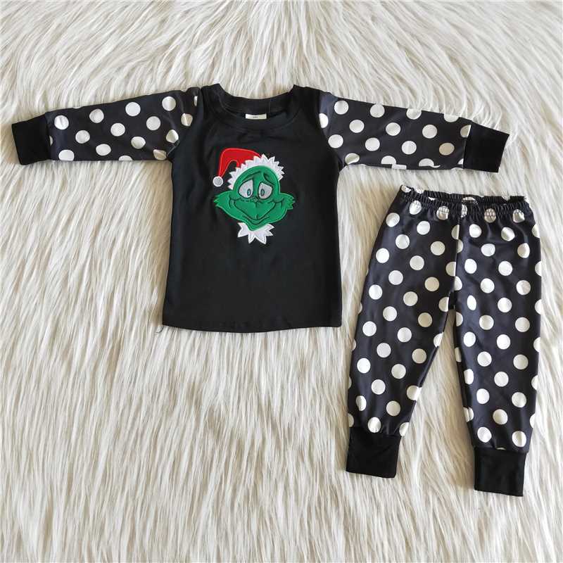 Polka Dot Girls Embroidered Pajama Set