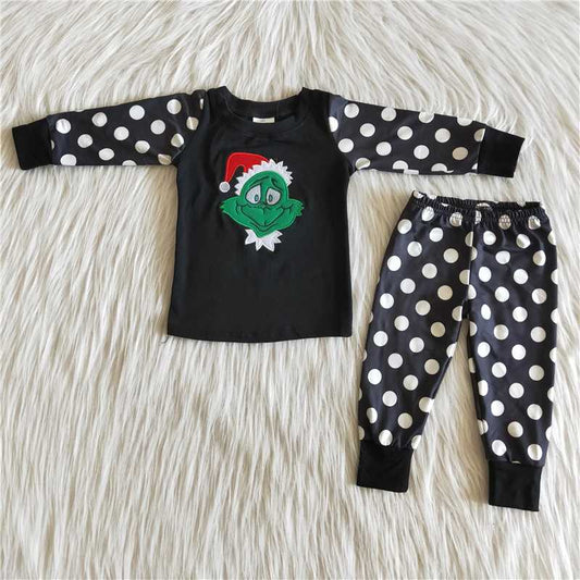 Polka Dot Girls Embroidered Pajama Set