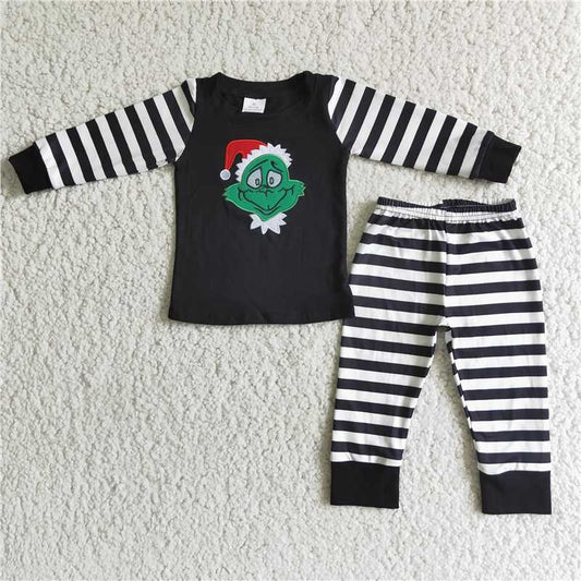 6 B7-17 Boys Striped Embroidered Pajamas