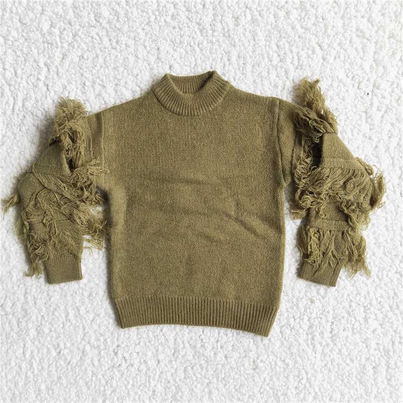 6 B11-40 girls clothing long sleeve armygreen sweater