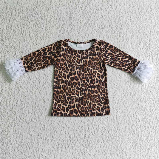 6A23-4 Girl's Leopard Lace Long Sleeve Top