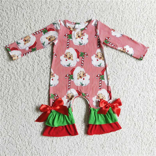6 A2-30 baby Christmas romper long sleeve long pants baby girls romper milk silk santa claus print