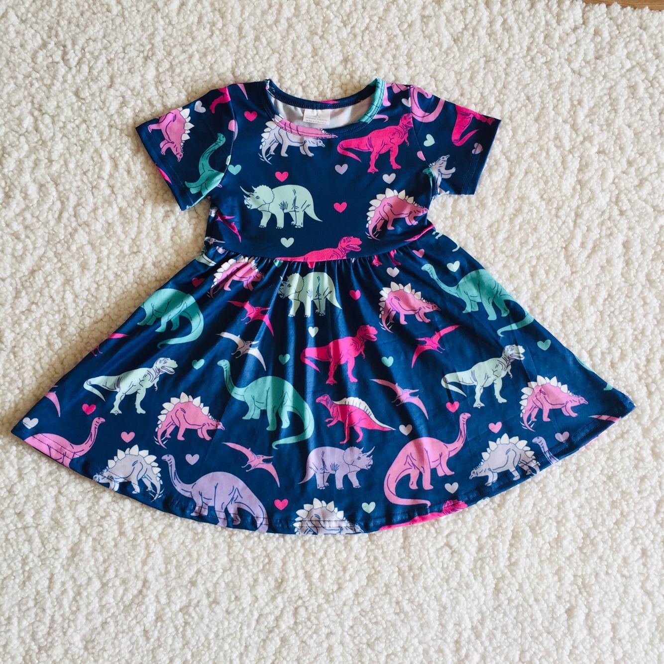 Valentine's Day Seven Color Dinosaur Heart Short Sleeve Dress