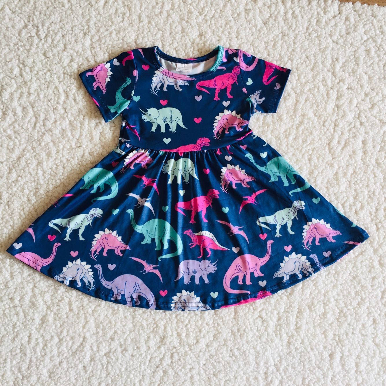 A0-12 baby Valentine's Day clothing short sleeve dinosaur print kids dresses for girls milk silk