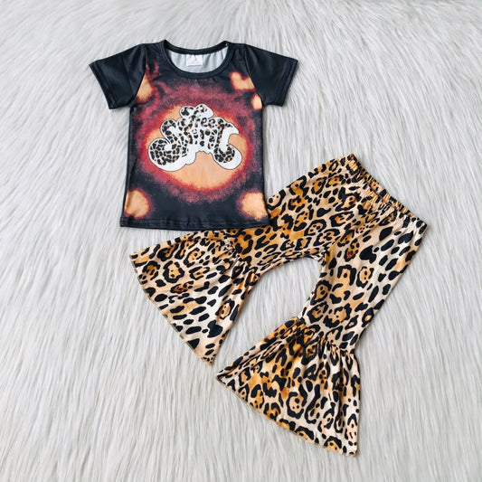 black shirt top leopard pattern long pants set