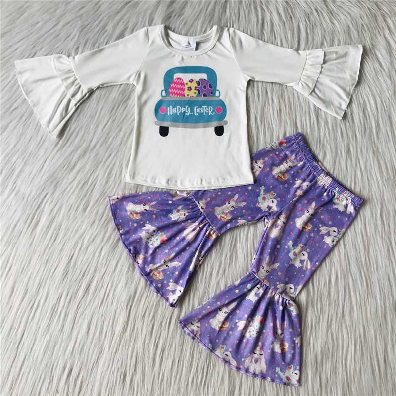 blue car purple bunny pants suit