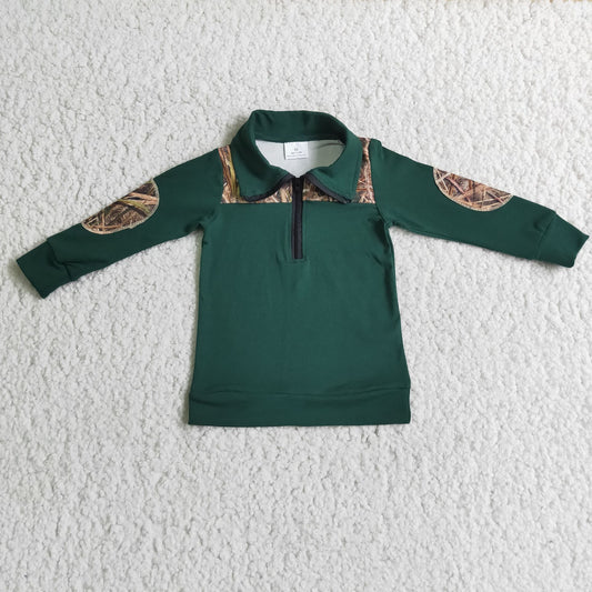 6B8-16 boys green polo shirt long sleeve top milk silk