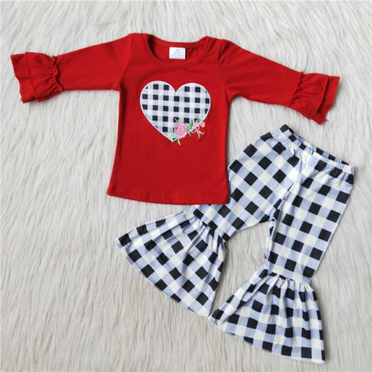 Valentine love plaid girl set