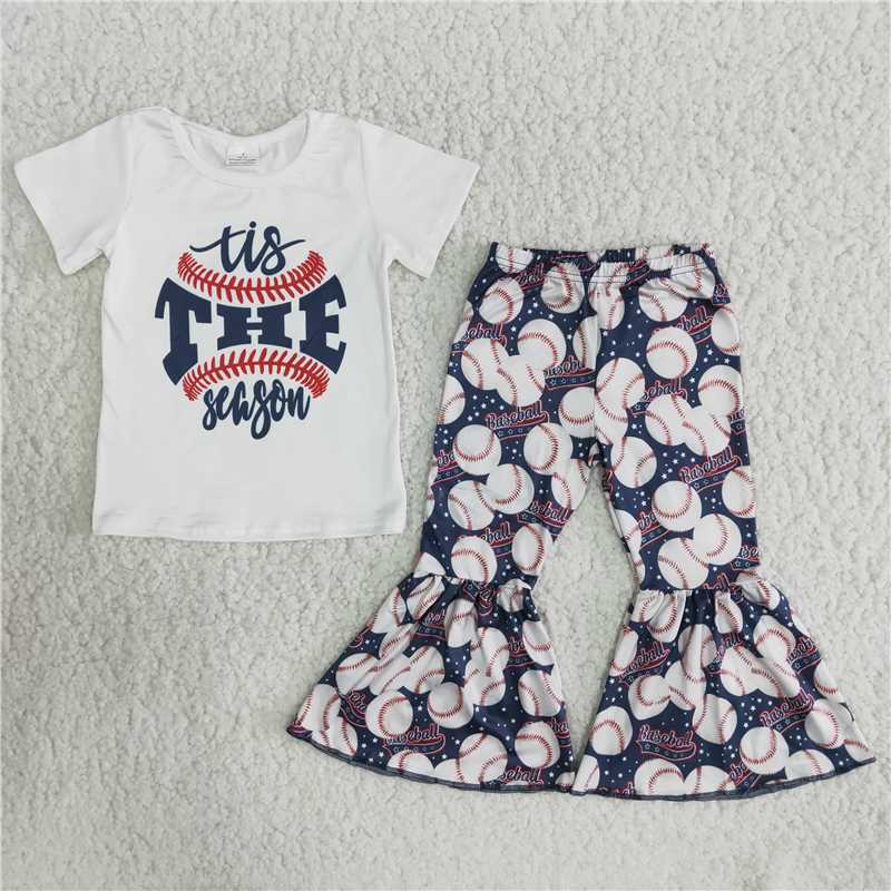 white the baseball pattern long pants set