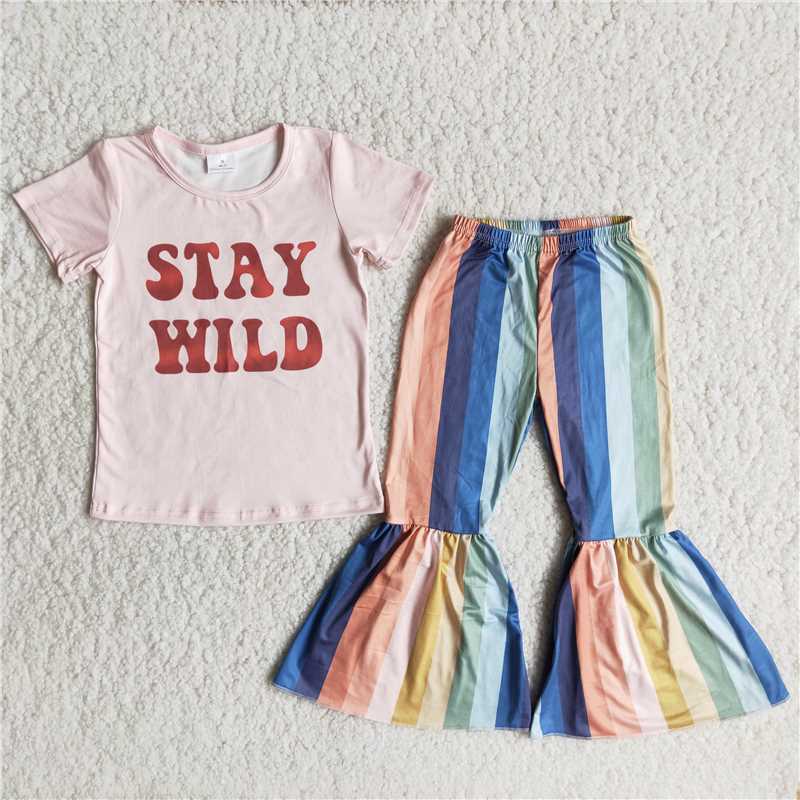 stay wild colorful striped pattern long pants set