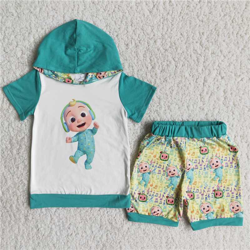 A15-15 Cartoon Hooded Short Sleeve Shorts