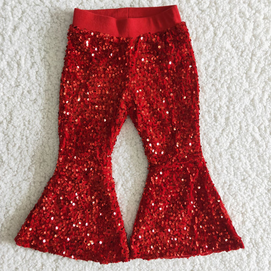 red sequin long flared trousers