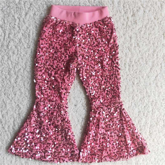 pink sequin long flared trousers