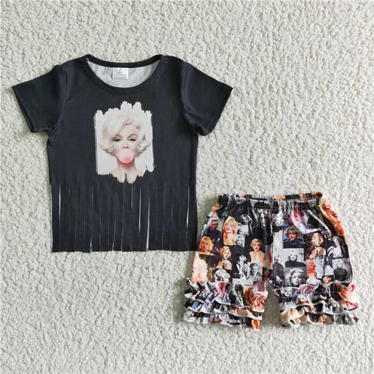 RTS NO MOQ（In Stock ) B5-1 Monroe Blowing Bubbles Tassel Short Sleeve Suit