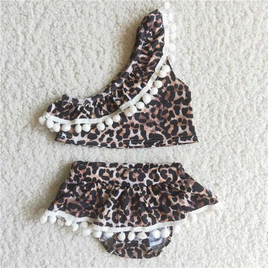 C2-12 2pc Leopard print swimsuit girl's outfit