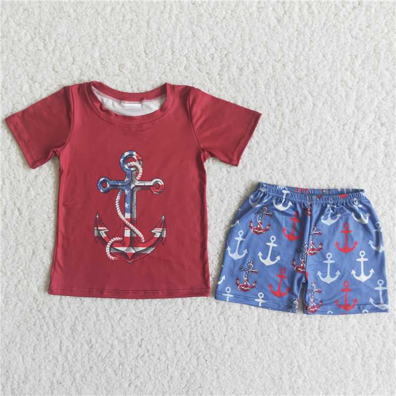 Boat Spear Red Short Sleeve Shorts