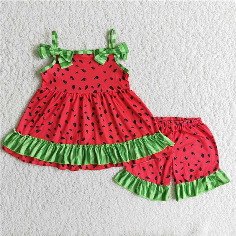 RTS NO MOQ（In Stock) D7-30 Summer Watermelon Set Red Suspenders