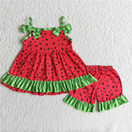 RTS NO MOQ（In Stock) D7-30 Summer Watermelon Set Red Suspenders
