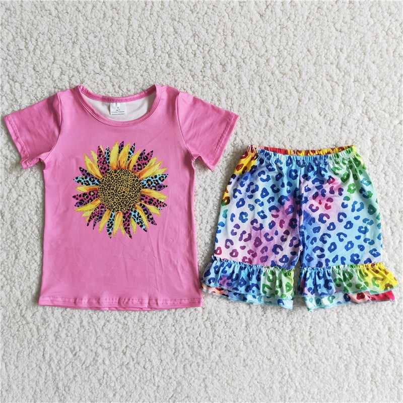 D11-11 Summer short sleeve and short pants flower print milk silk