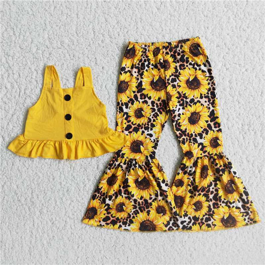 yellow top sunflowers pattern long pants set