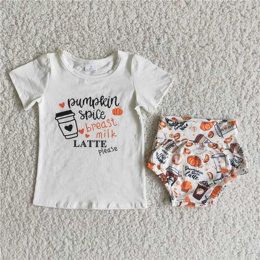 B8-9 White Short Sleeve Top Pumpkin bummies Suit