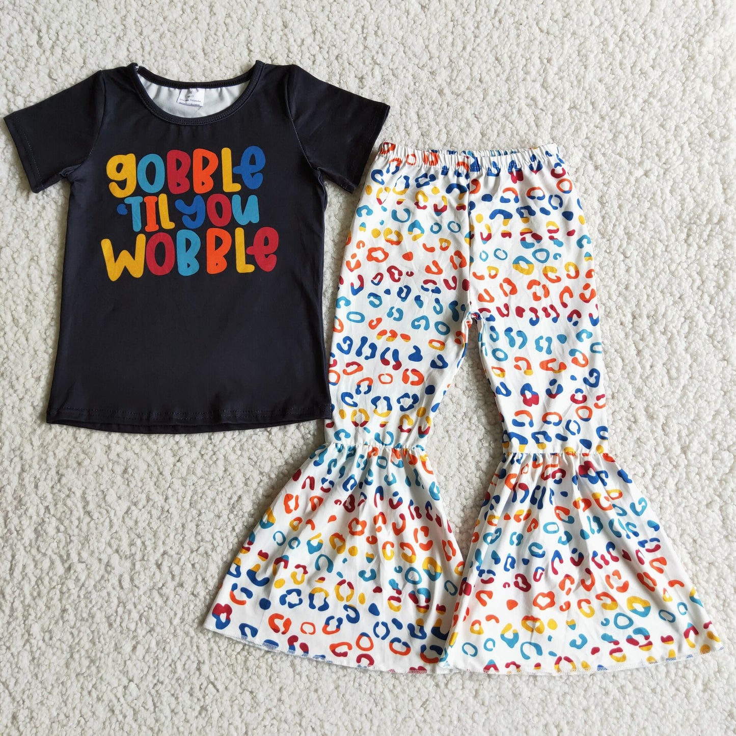 colorful gobble letter pattern long pants set