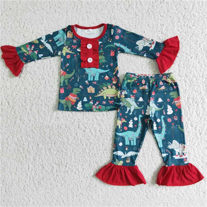 girl christmas dinosaur pajamas