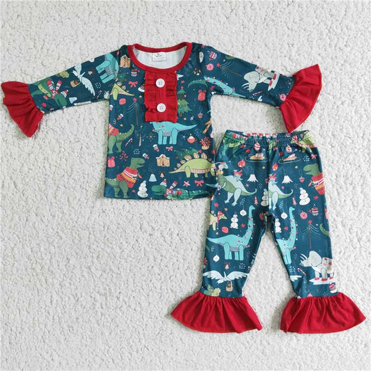 girl christmas dinosaur pajamas