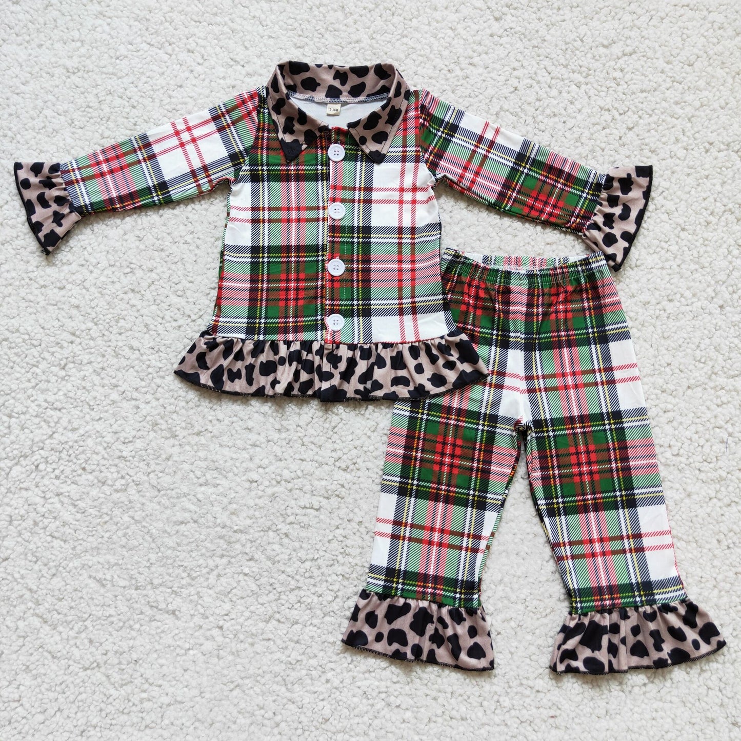 plaid girl set pajamas leopard