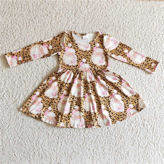 6 A7-13 baby christmas clothing long sleeve leopard santa claus print kids dresses for girls milk silk